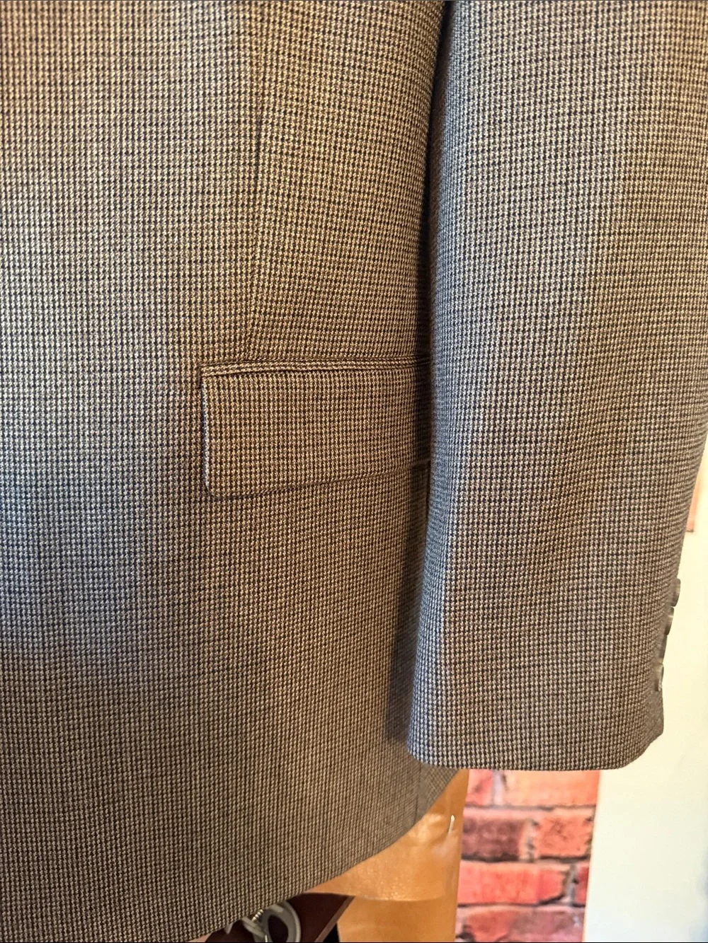 Chaps Brown Houndstooth Sport Coat with Brown Satin Lining
